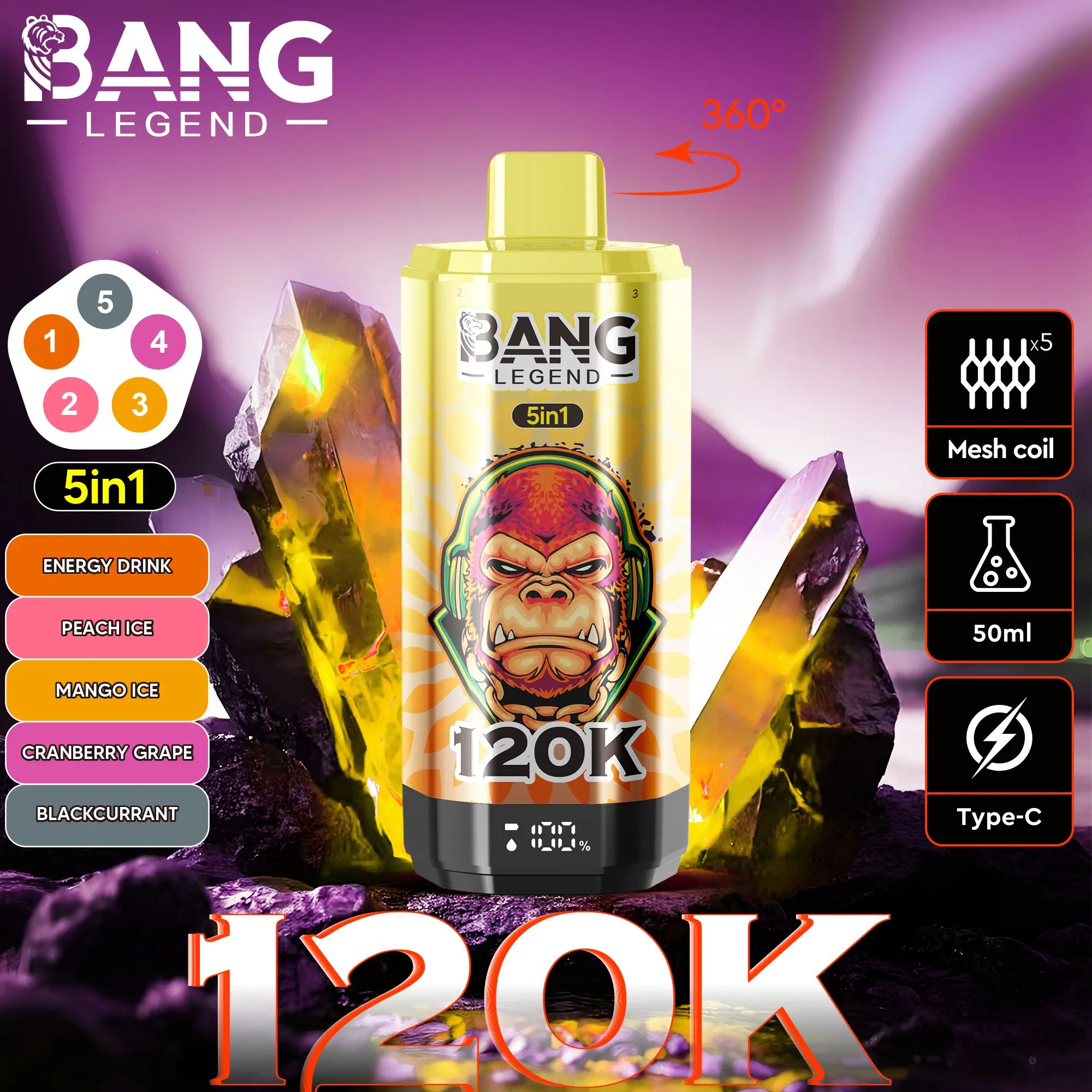 Bang Legend 120K Puffs – 5 az 1-ben Vaping, 120,000 Puff és Több Íz