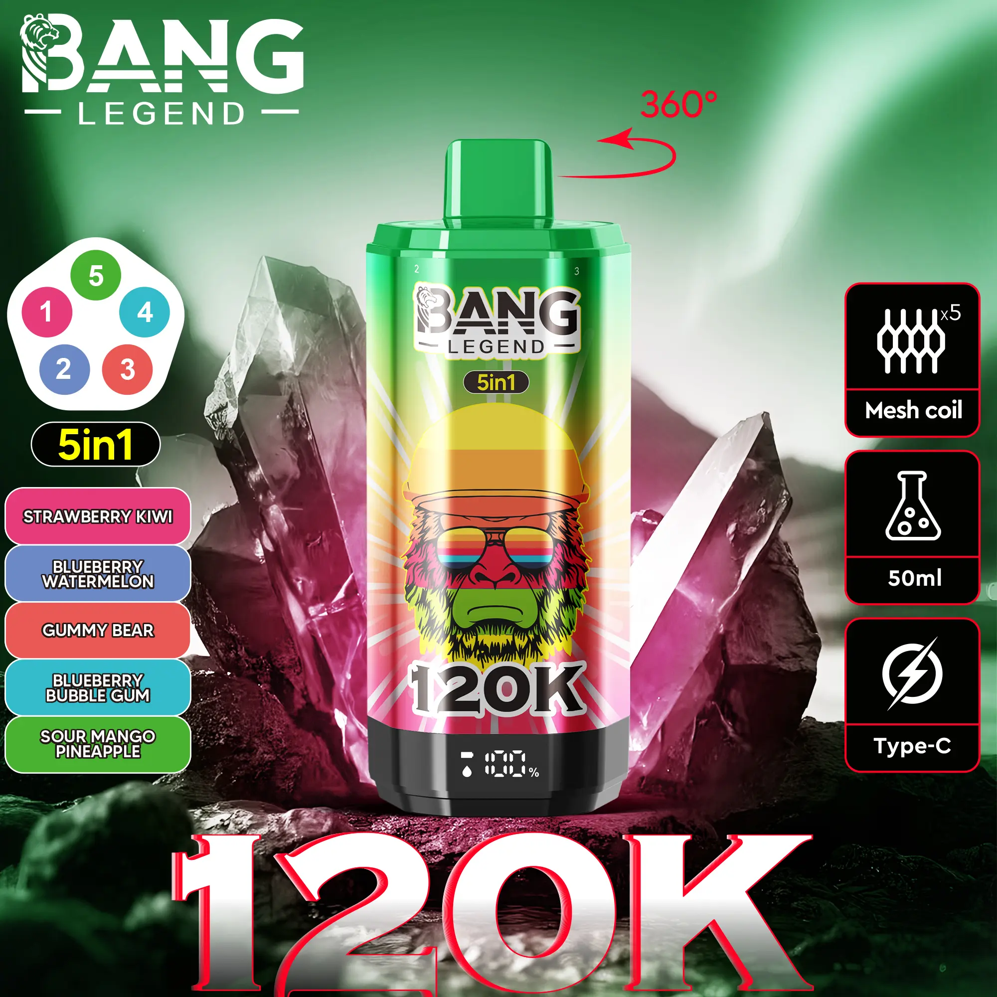 Bang Legend 120K Puffs – 5 az 1-ben Vaping, 120,000 Puff és Több Íz
