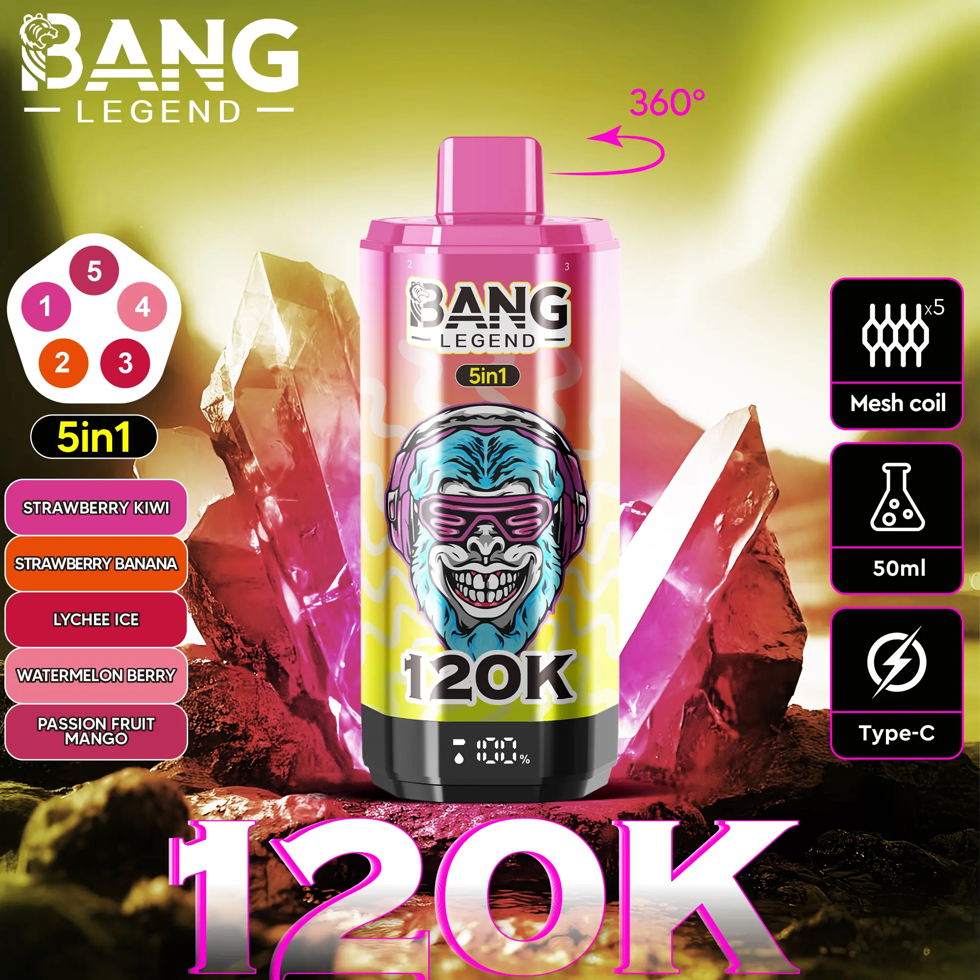 Bang Legend 120K Puffs – 5 az 1-ben Vaping, 120,000 Puff és Több Íz