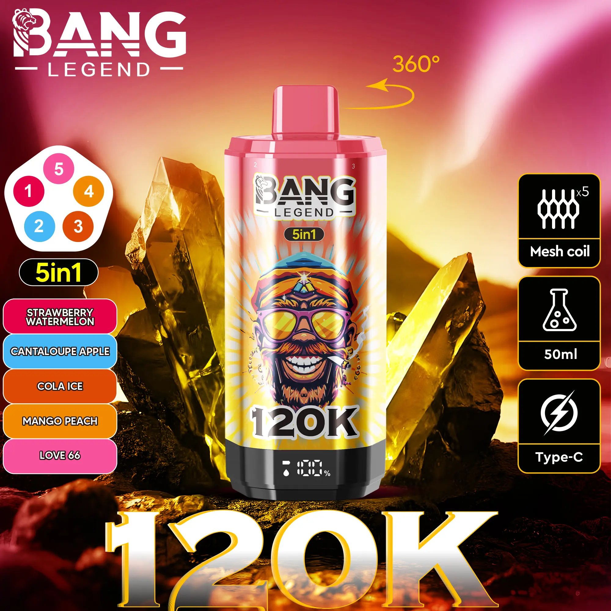 Bang Legend 120K Puffs – 5 az 1-ben Vaping, 120,000 Puff és Több Íz