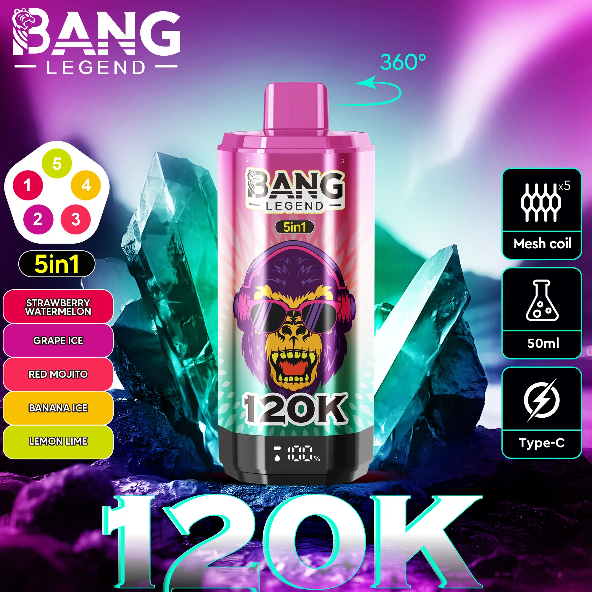 Bang Legend 120K Puffs – 5 az 1-ben Vaping, 120,000 Puff és Több Íz