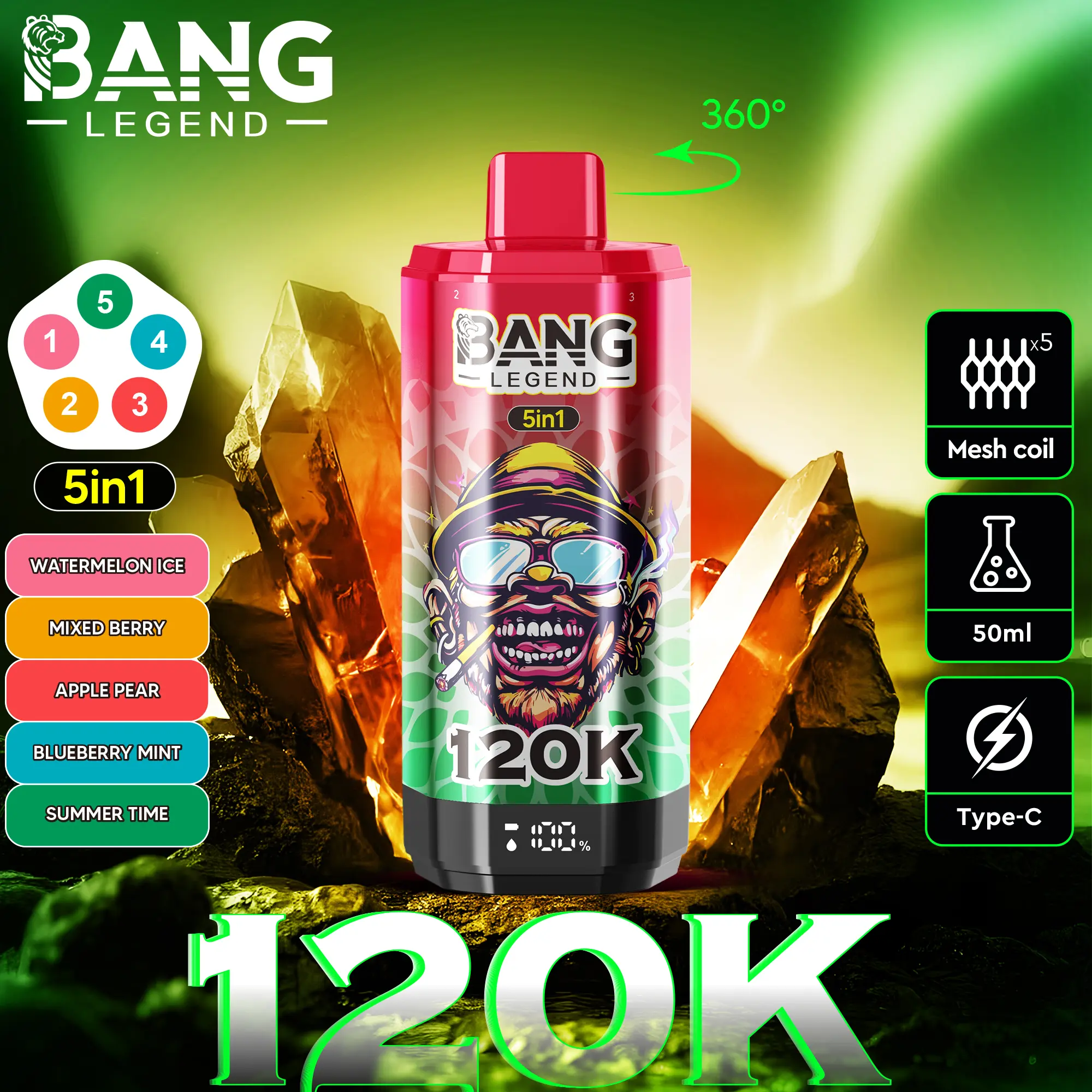 Bang Legend 120K Puffs – 5 az 1-ben Vaping, 120,000 Puff és Több Íz