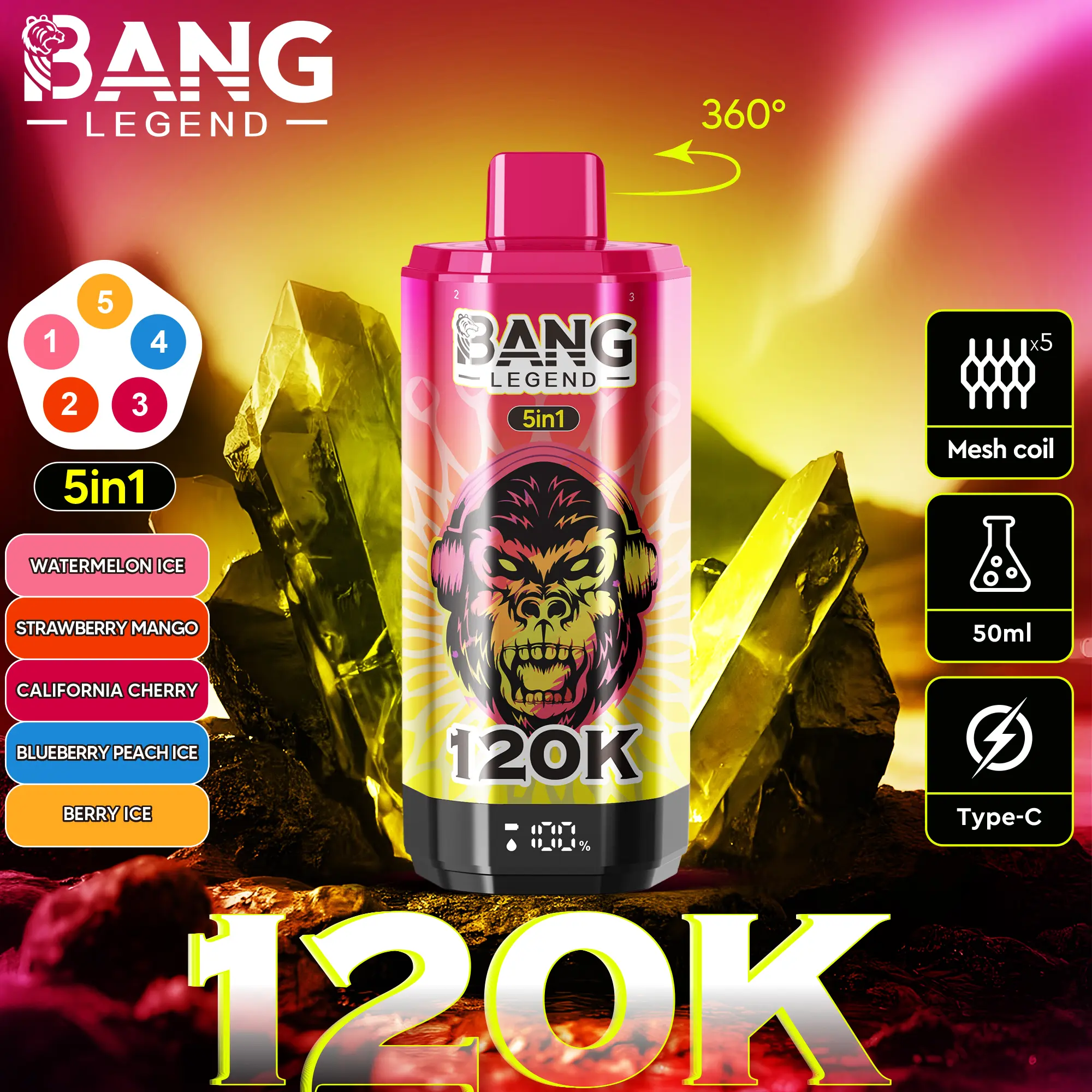 Bang Legend 120K Puffs – 5 az 1-ben Vaping, 120,000 Puff és Több Íz