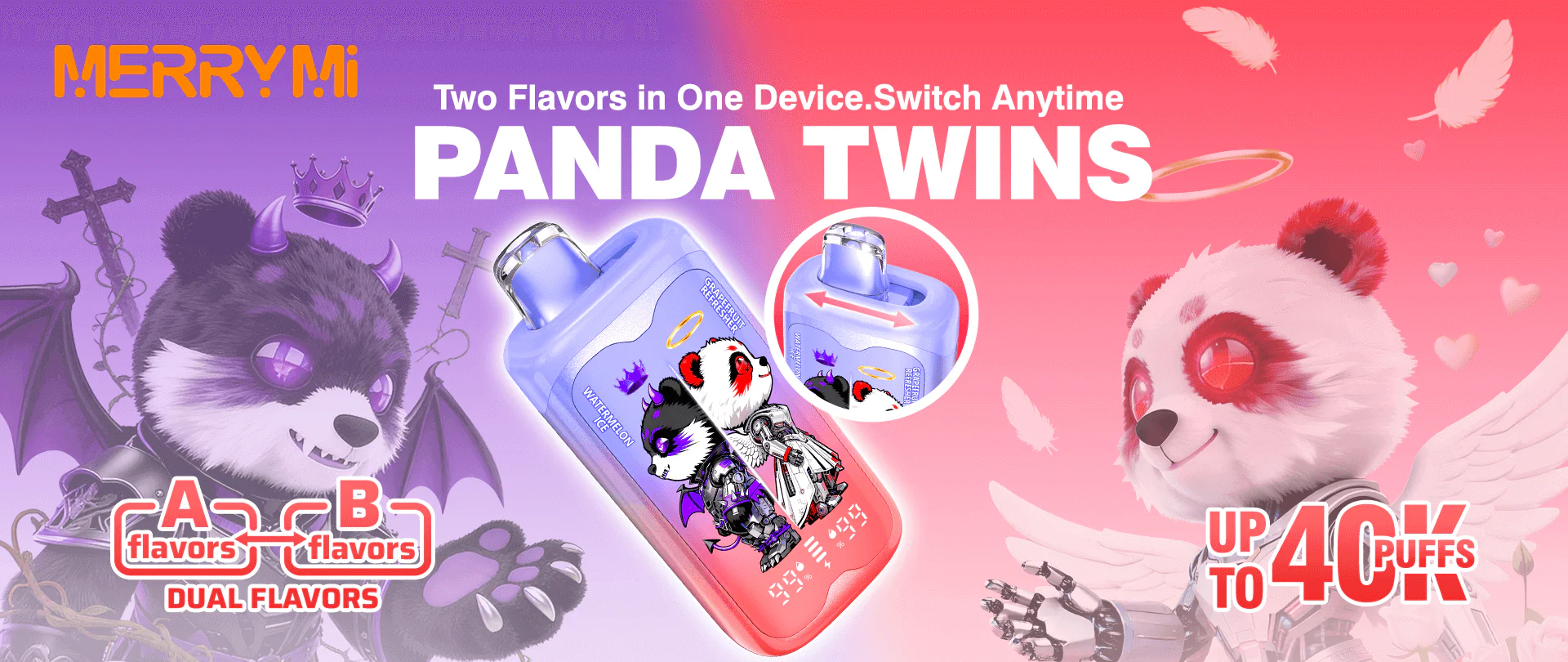 Merry Mi Panda Twins dual-flavor vape product banner